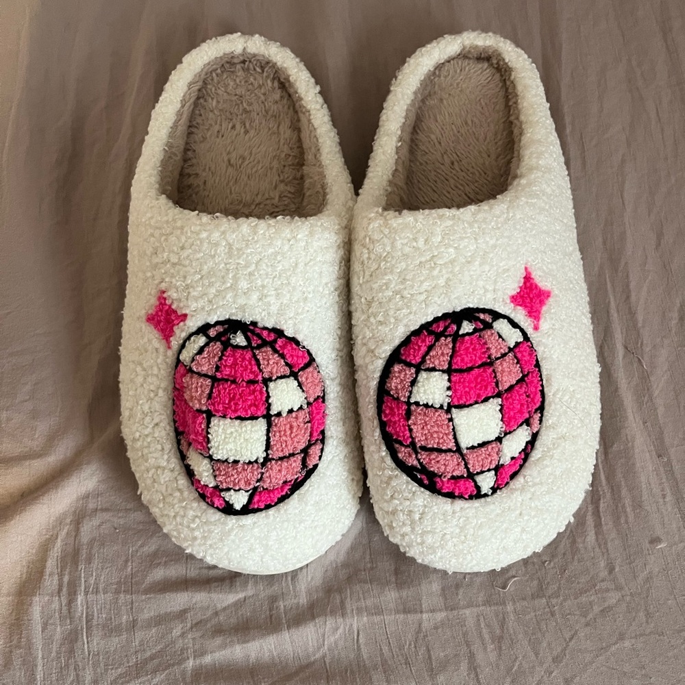 Cozy Slippers with Pink Disco Ball Design